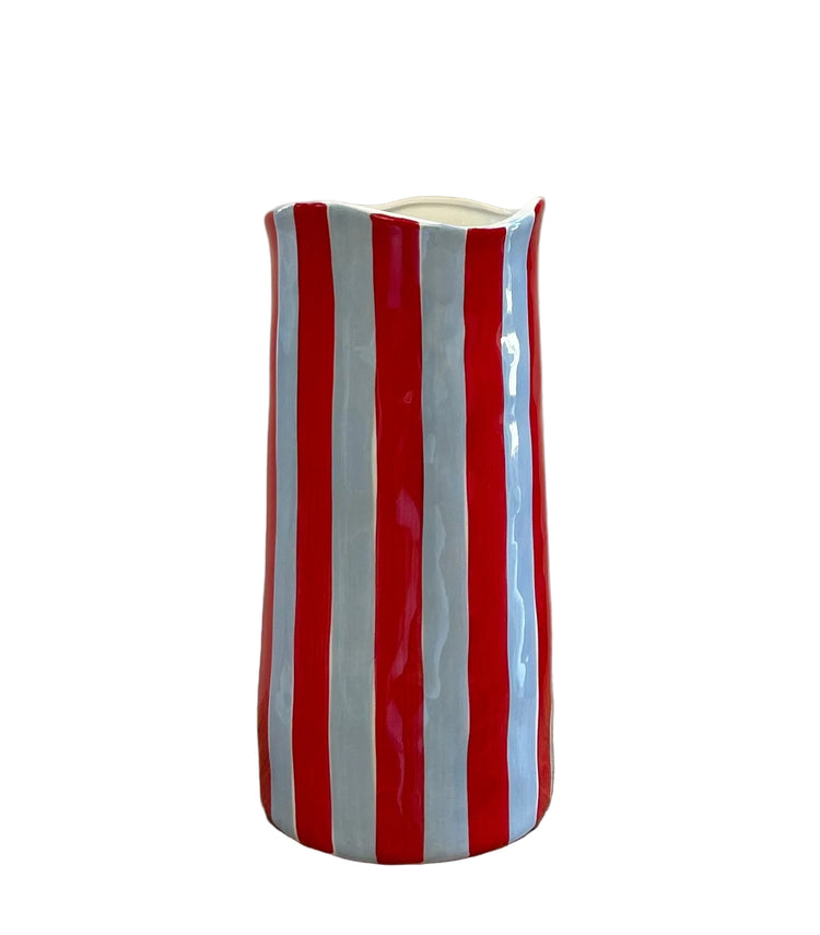 Large Cornflower Blue & Red Stripe Vase - Noss & Co
