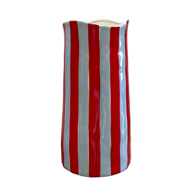 Large Cornflower Blue & Red Stripe Vase - Noss & Co