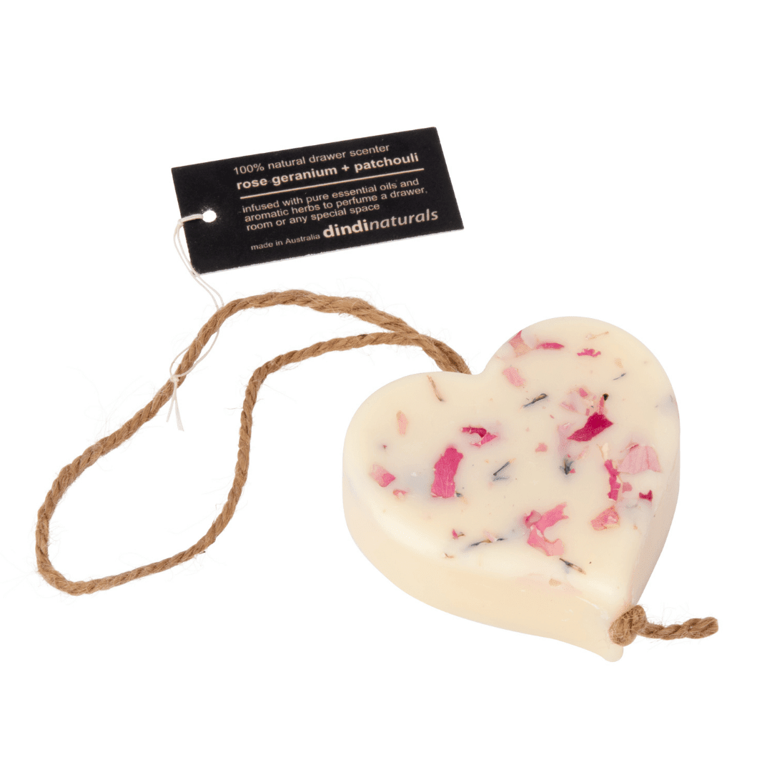 rose geranium wax heart on a rope