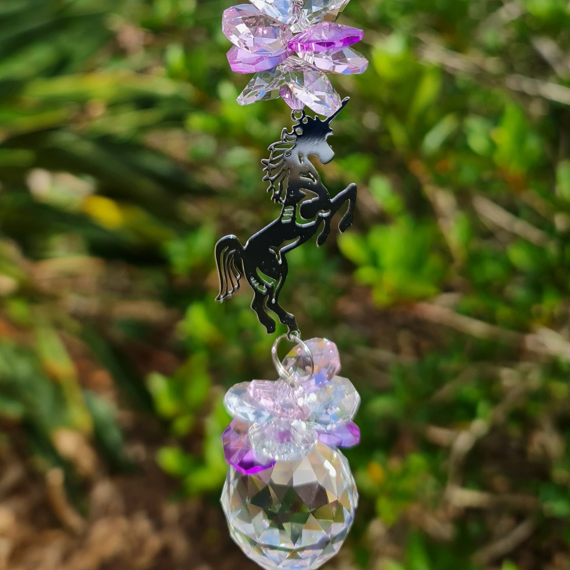 Crystals Unicorn suncatcher Purple & Hot Pink