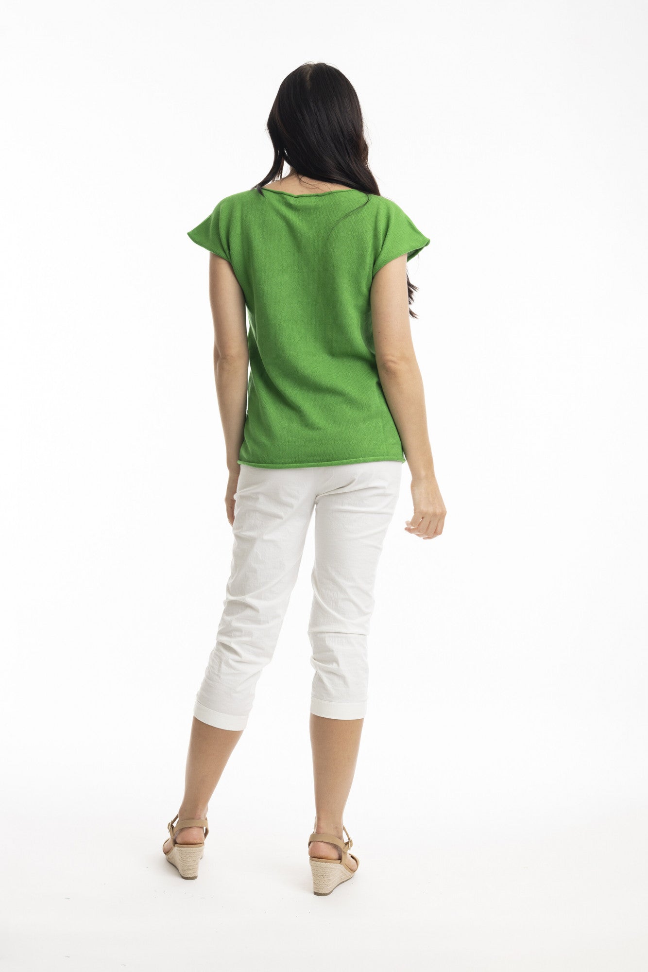 Essentials Boatneck Green Knit Top / Orientique