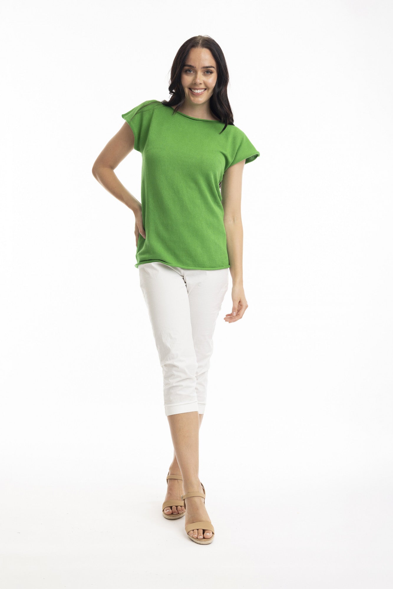 Essentials Boatneck Green Knit Top / Orientique