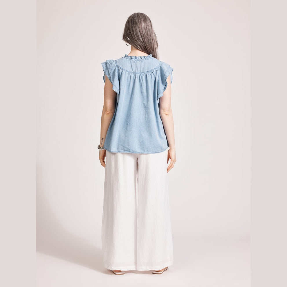 Melenia Denim Frill Top - Denim