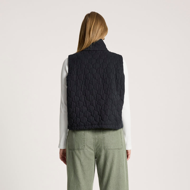 Sansi Quilted Crop Vest - Black