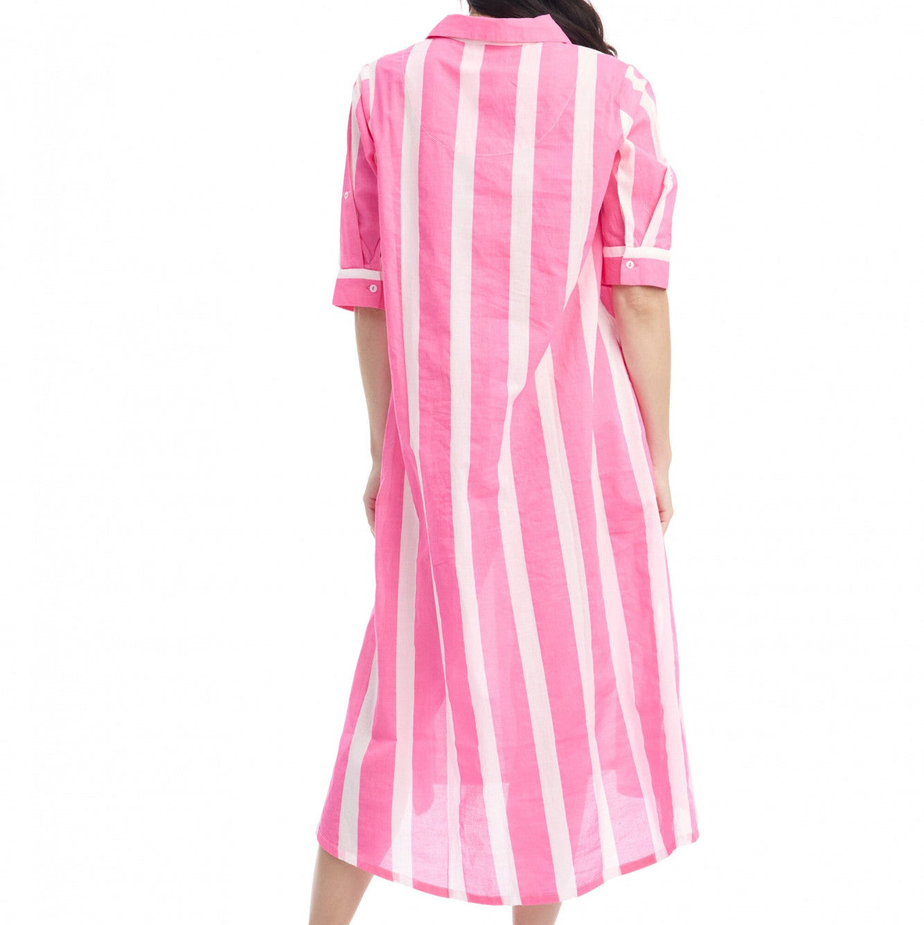 Stripe Dress Long Buttonthrough - Pink