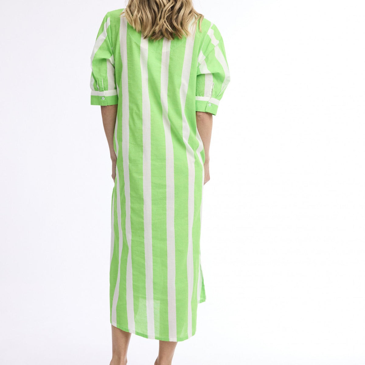 Stripe Dress Long Buttonthrough - Green