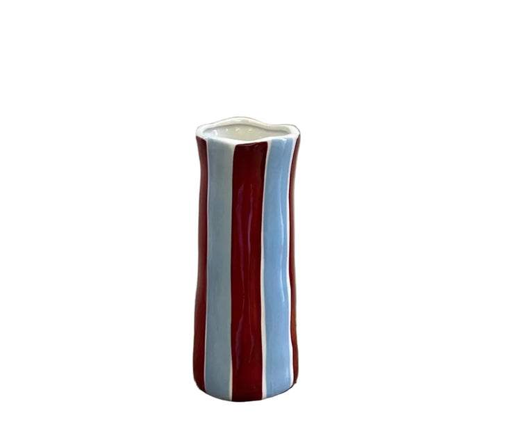 Small Burgundy & Blue Stripe Vase - Noss & Co