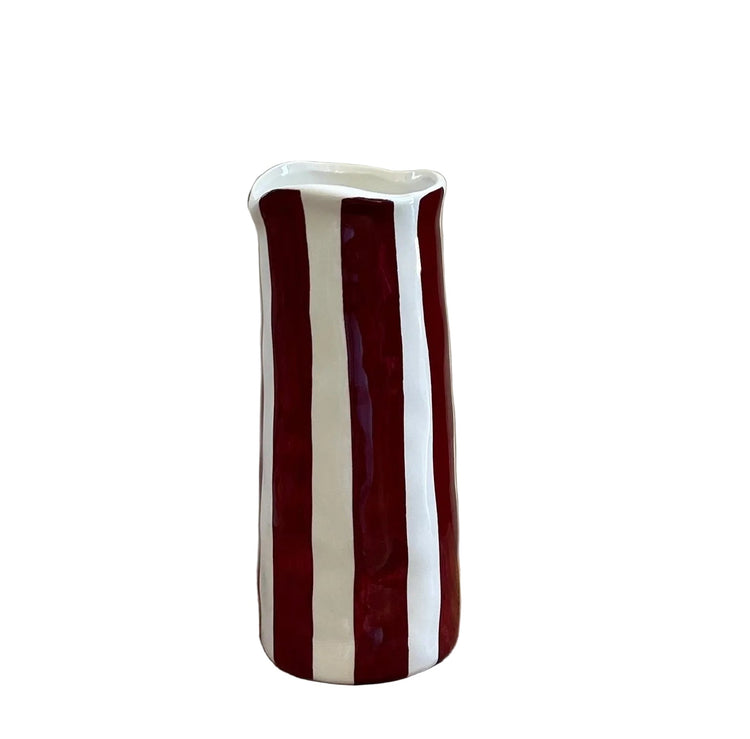 Medium Burgundy & White Stripe Vase - Noss & Co