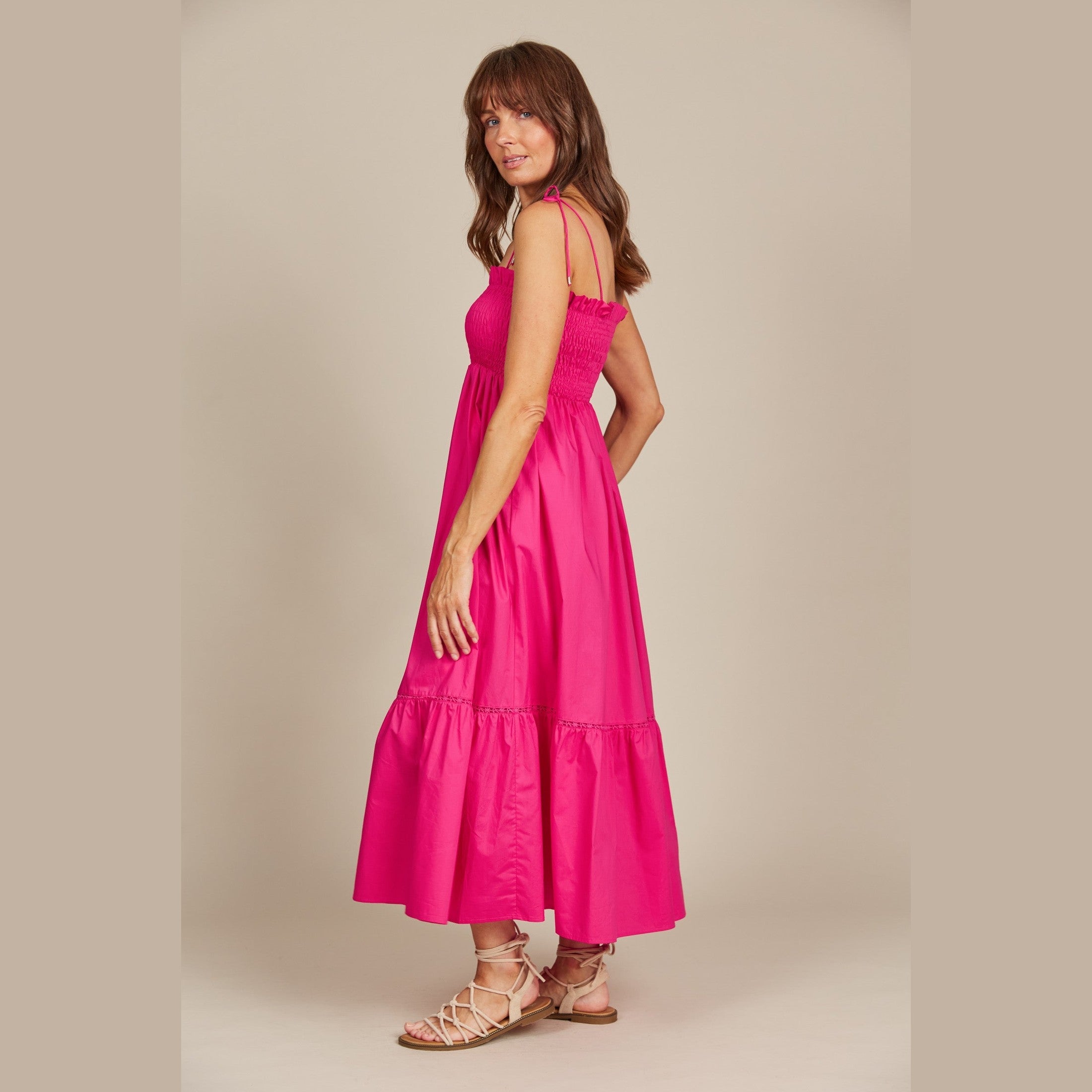 Remi Shirred Maxi -Raspberry/ Isle Of Mine