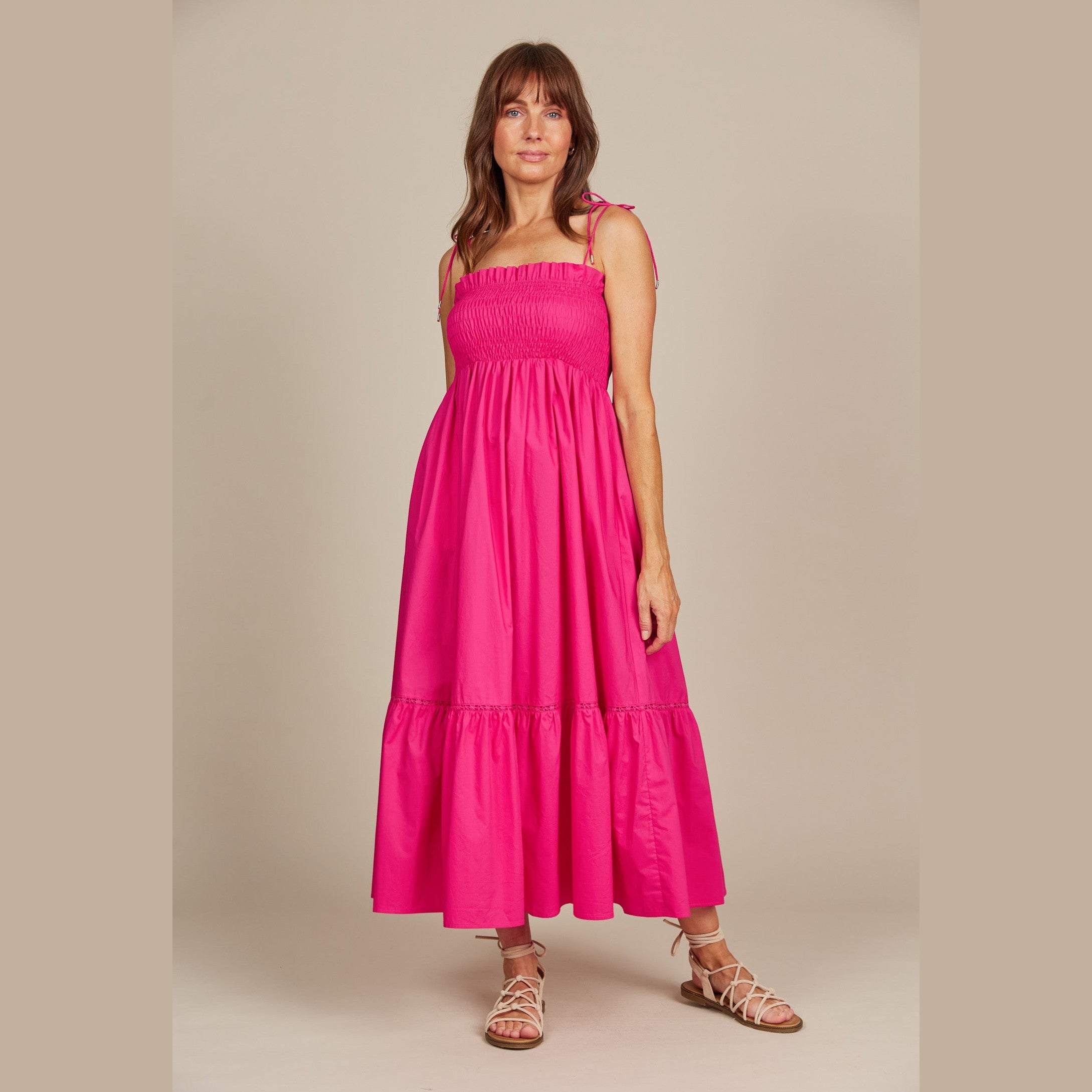 Remi Shirred Maxi -Raspberry/ Isle Of Mine
