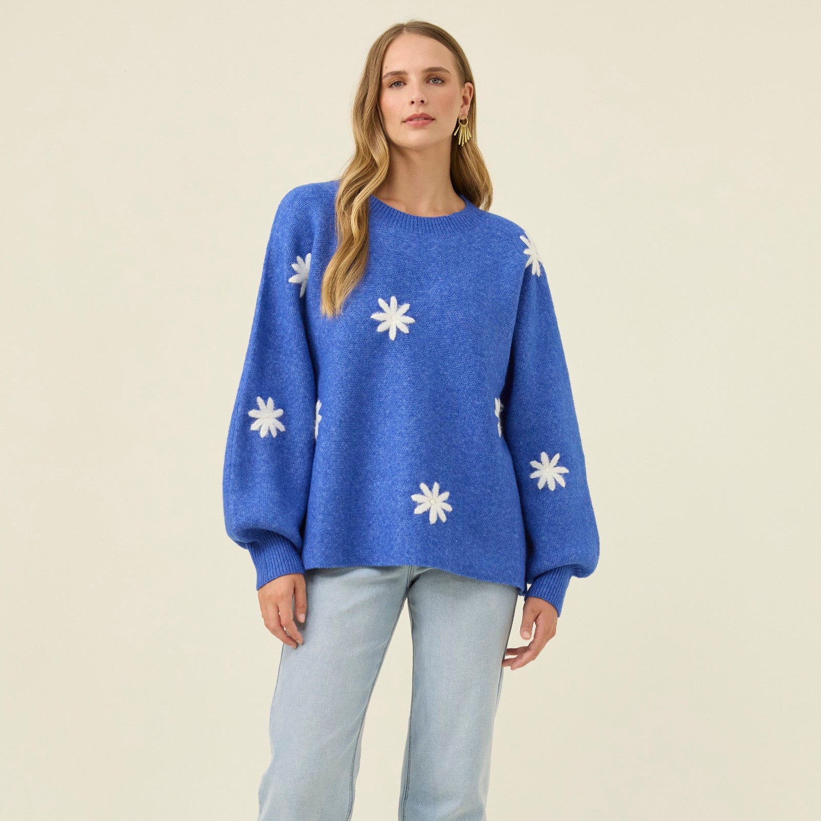 Miru Stitch Flower Jumper - Cobalt