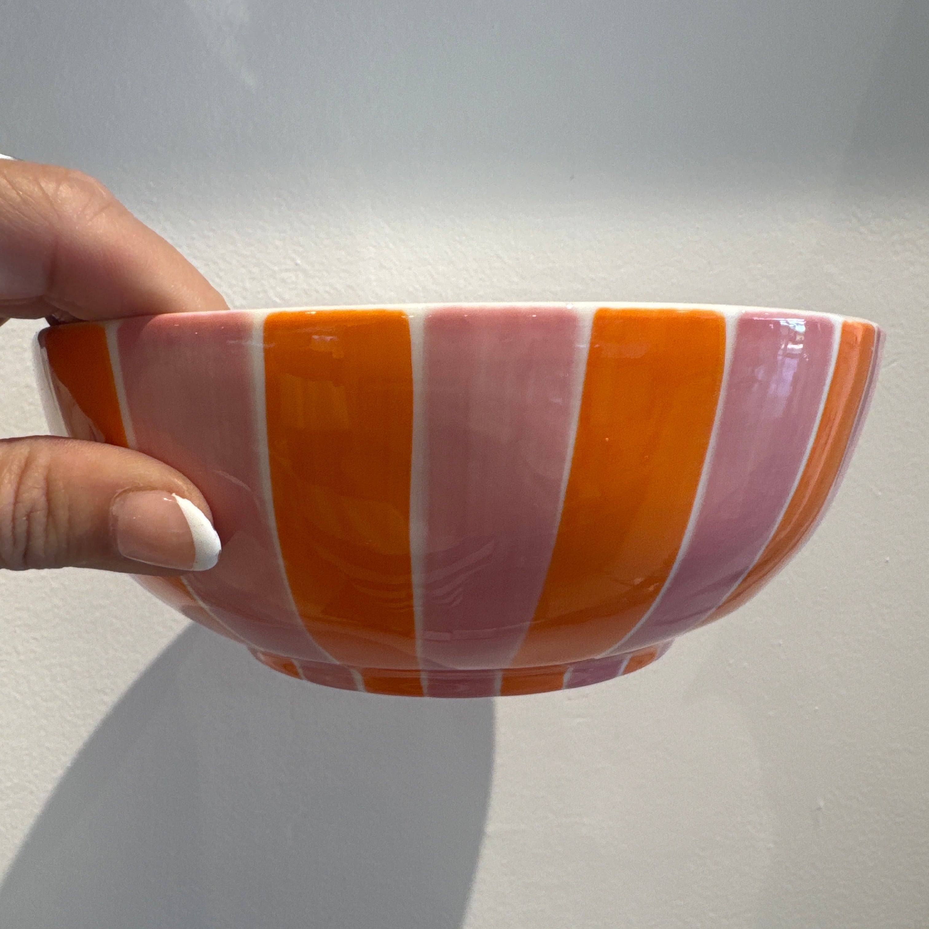 Noss & Co Medium bowl - Pink & Orange Stripes