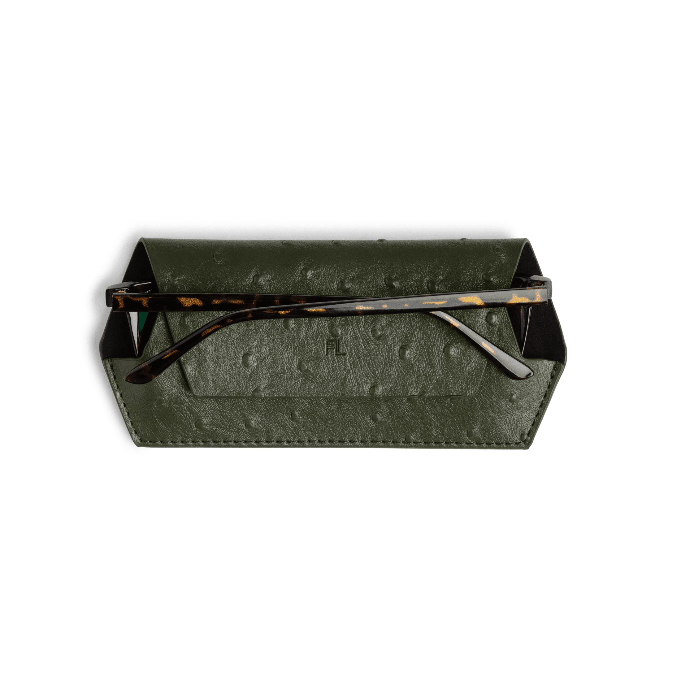 Fox and Leo Glasses Case Ostrich Print - Olive