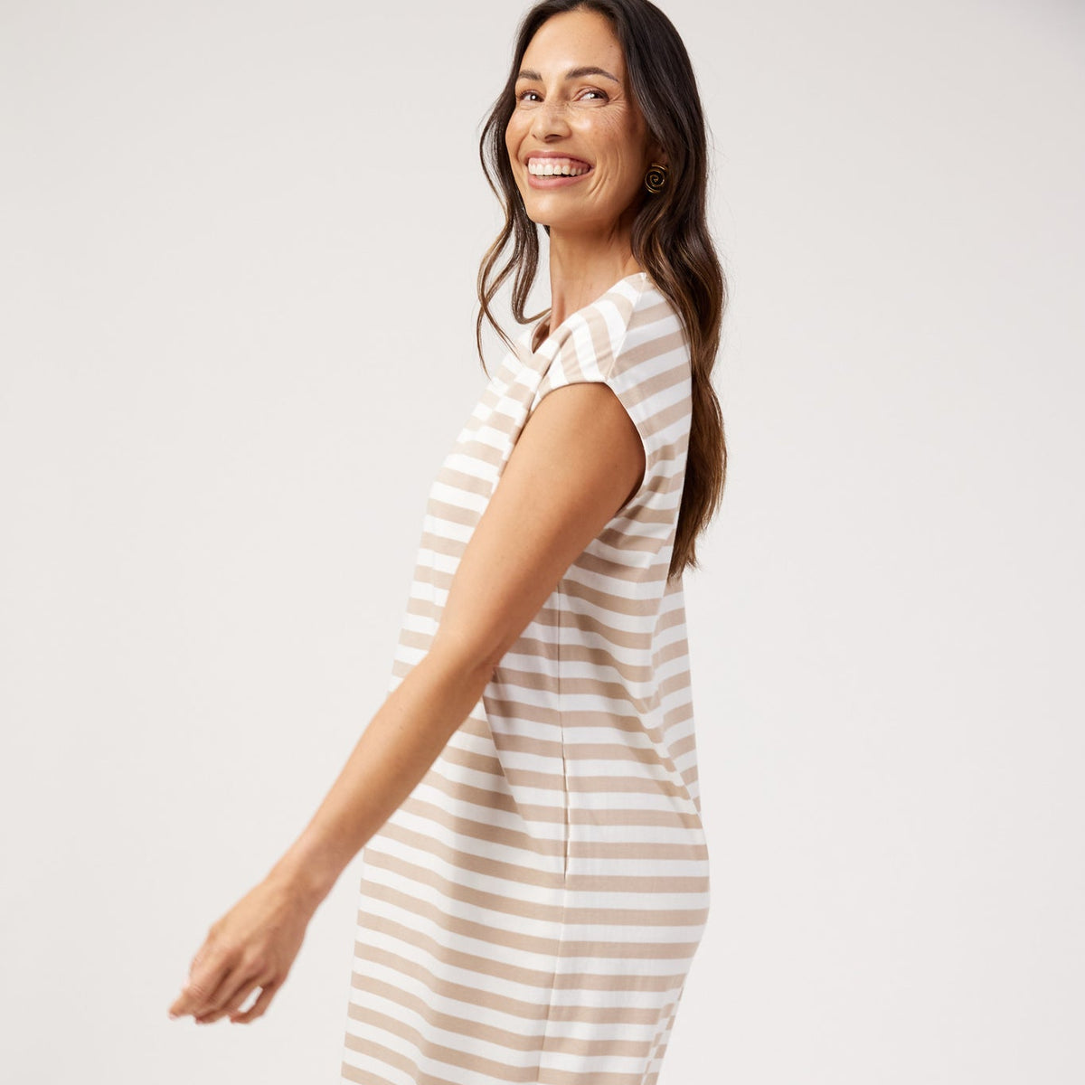 Kos Stripe T-Shirt Dress - Sand