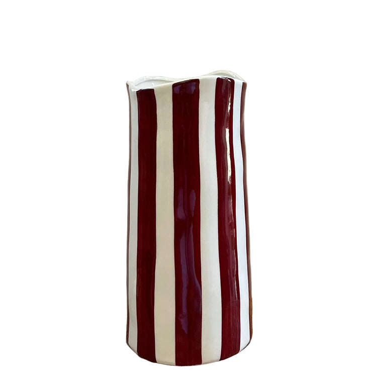 Large Burgundy & White Stripe Vase - Noss & Co