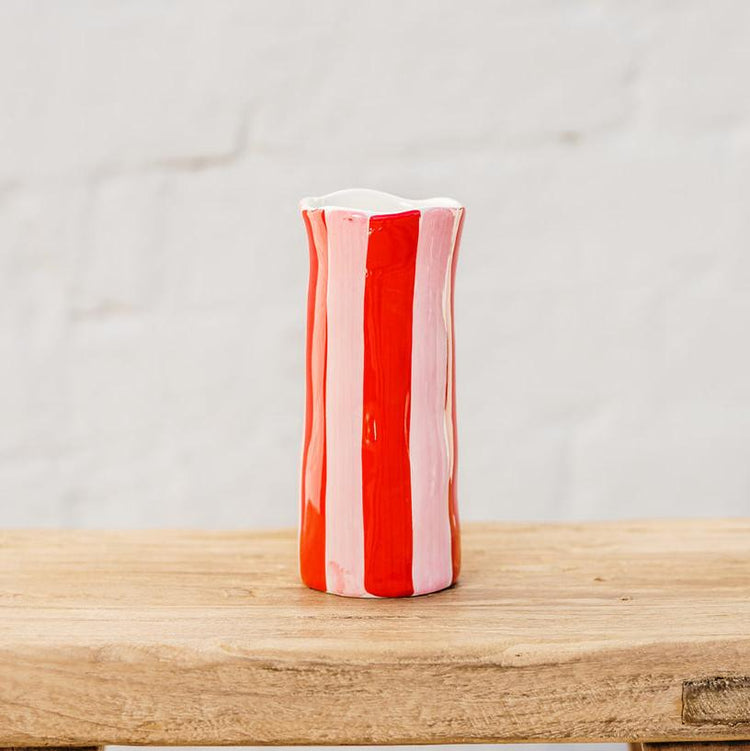 Small Pink & Red Stripe Vase