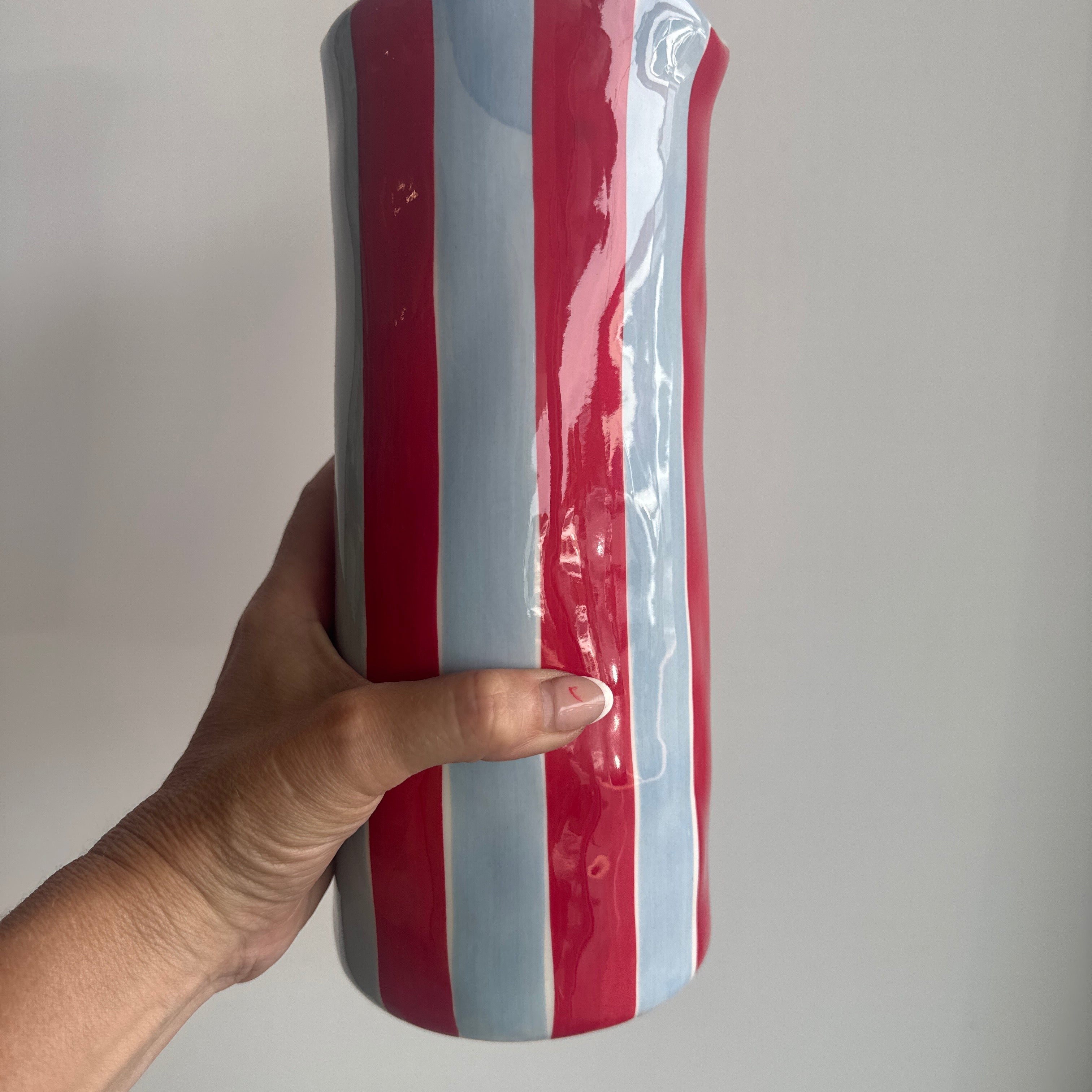 Medium Cornflower Blue & Red Stripe Vase - Noss & Co