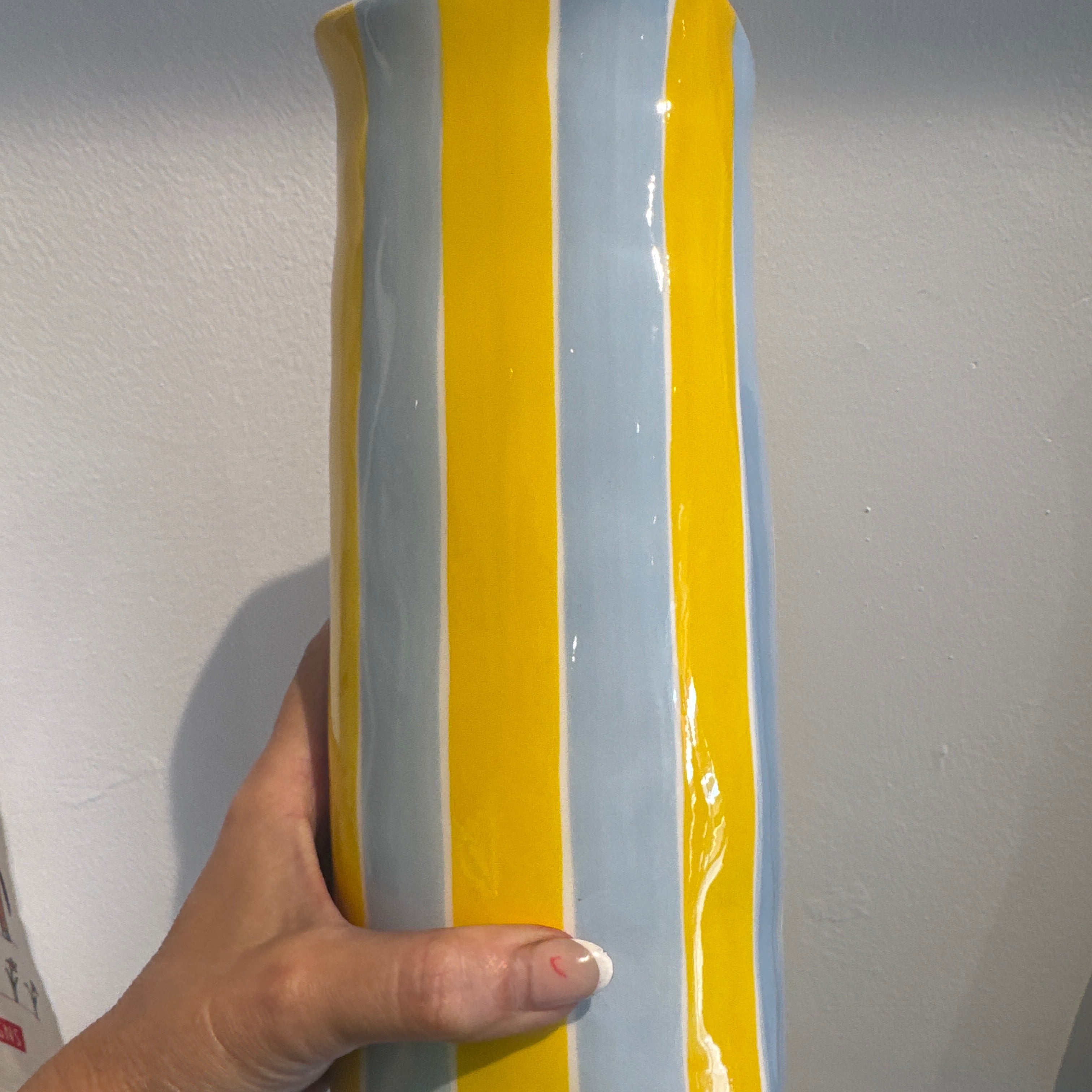 Medium Cornflower Blue & Yellow Stripe Vase - Noss & Co