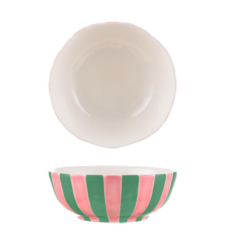 Medium Bowl - Pink & Green Stripe