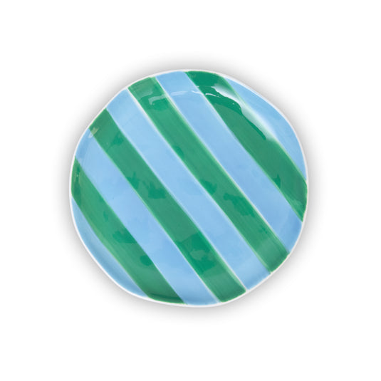 *NEW* Side Plate - Green & Cornflower Blue Stripe