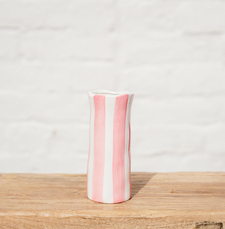 Small Vase Pink & White Stripe - Noss & Co