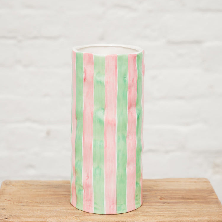 Large Pink & Mint Green Stripe Vase - Noss & Co