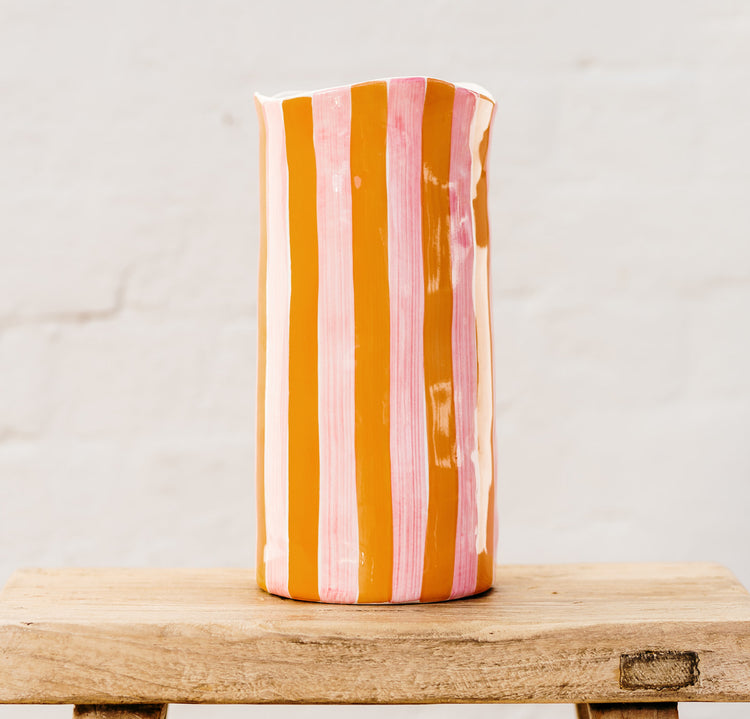 Large Pink & Orange Stripe Vase - Noss & Co