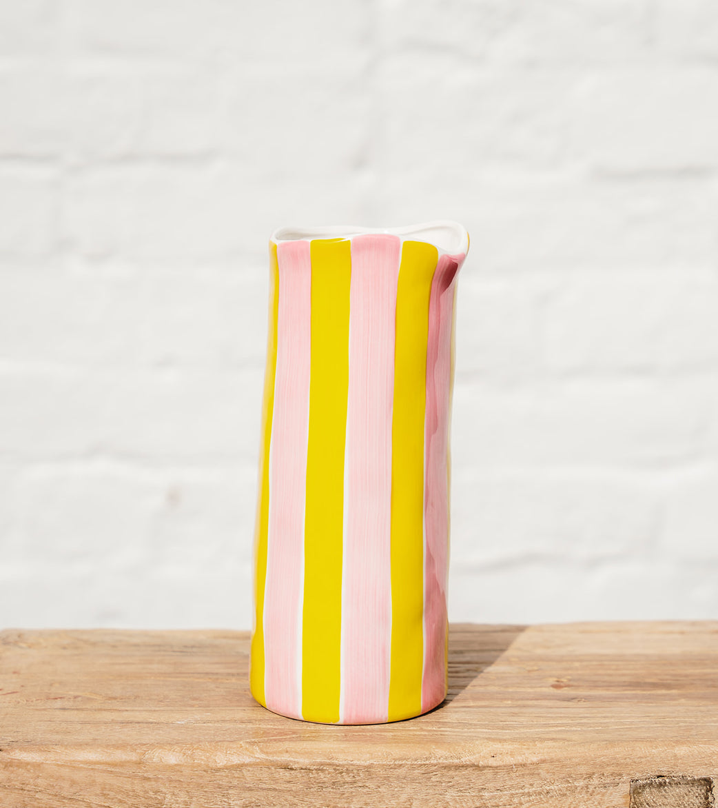 Medium Pink & Yellow Stripe Vase