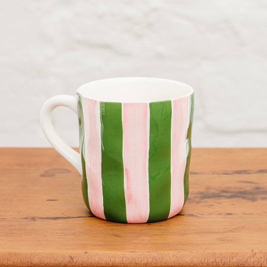 Noss & Co Pink & Dark Green Stripe Mug