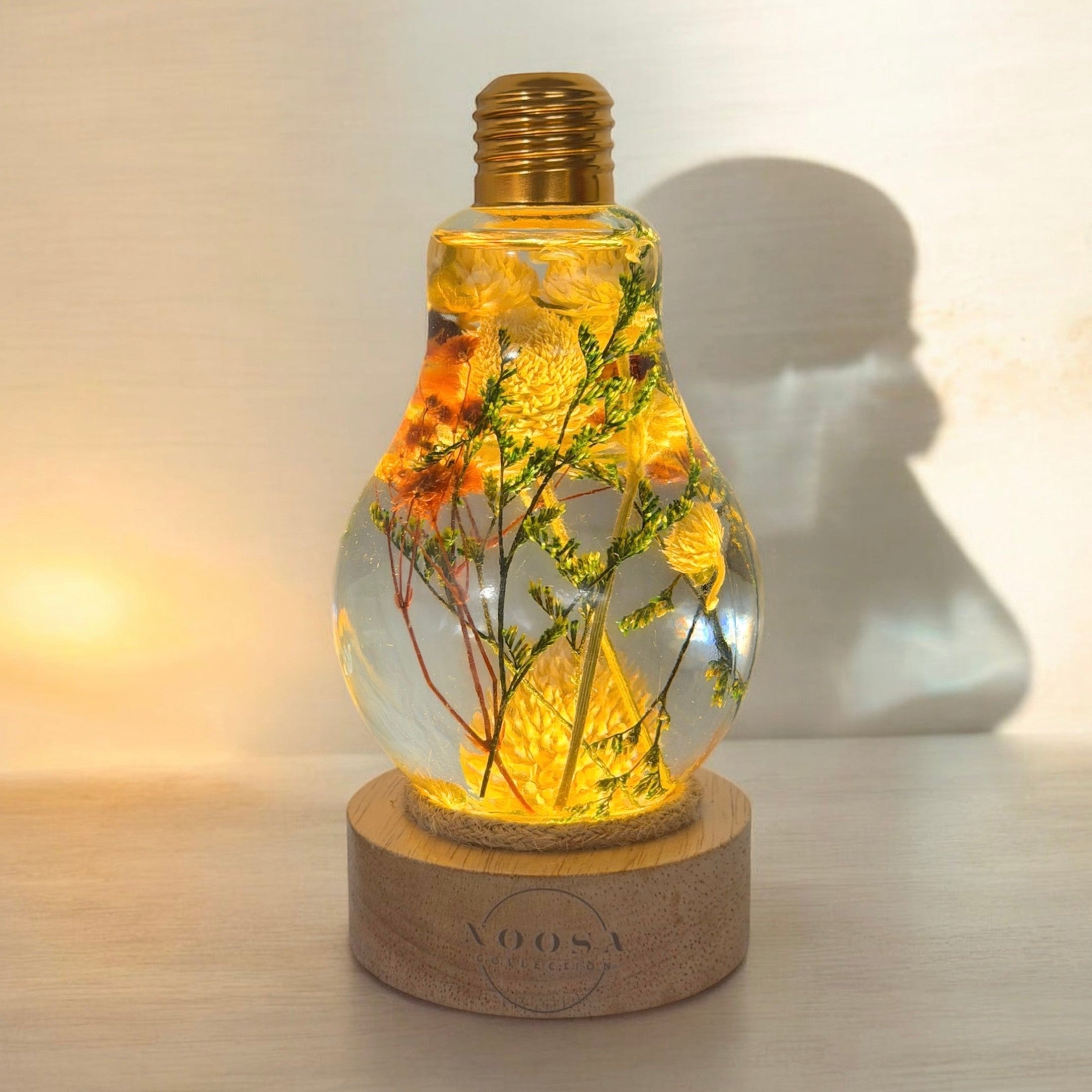 Unique Light Bulb Flower Herbarium Lamp White Gomphrena with two light bases