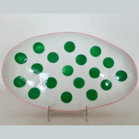 Small Oval Platter - Green Spot & Pink Rim