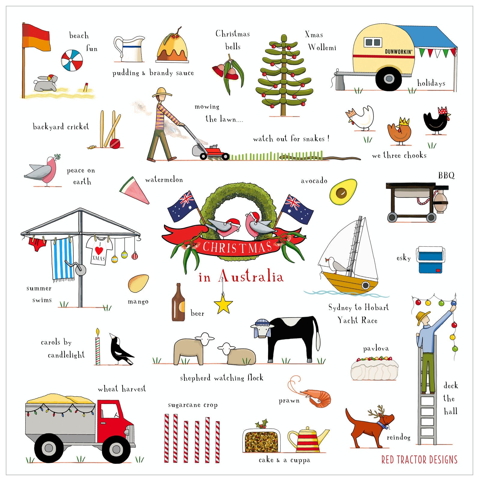 Red Tractor Hankies - Christmas in Australia