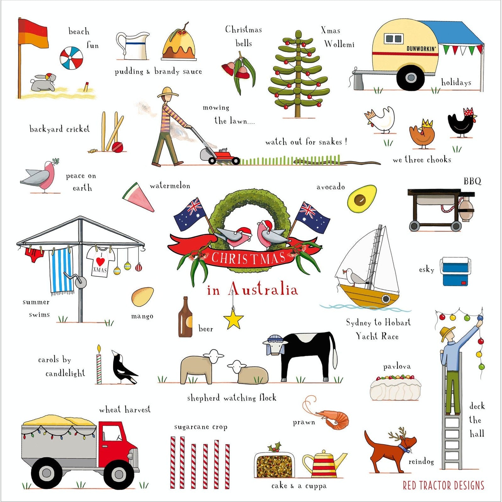 Red Tractor Hankies - Christmas in Australia