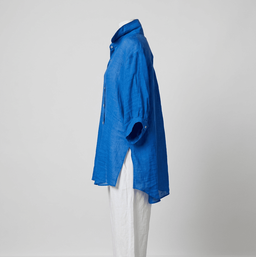 Athena Sheer Linen Long Top - Cobalt Blue