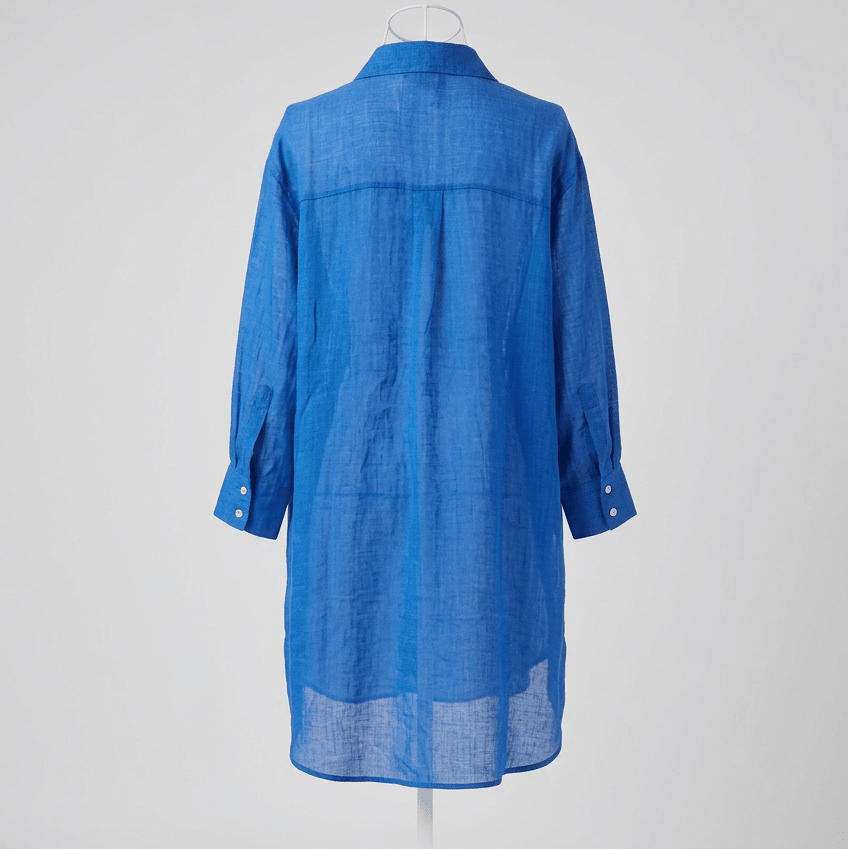 Athena Sheer Linen Long Top - Cobalt Blue