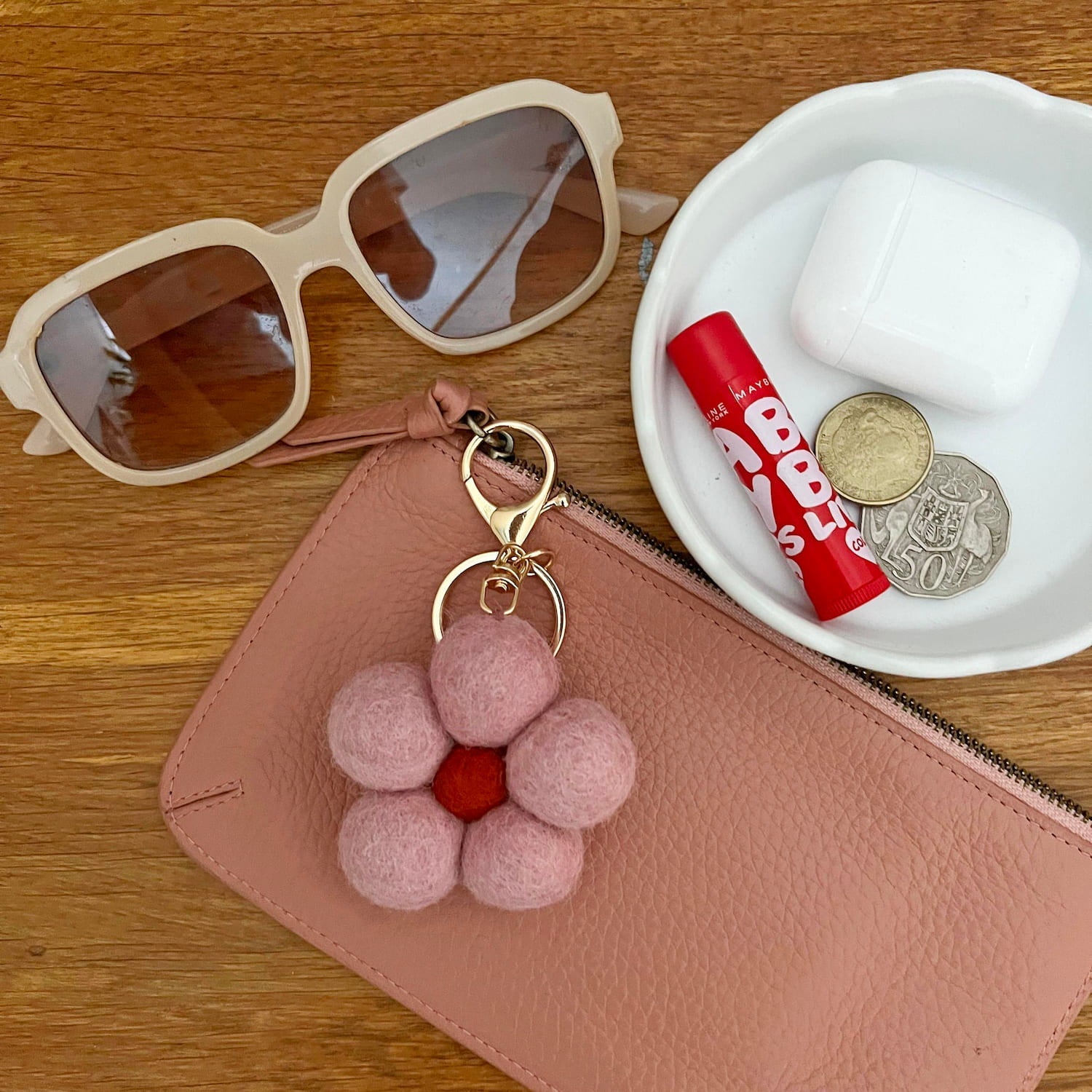 Felt Flower Keychain - Pink