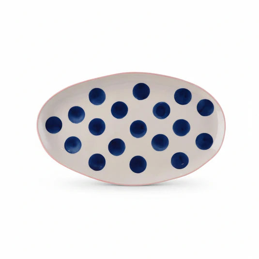 Small Oval Platter - Navy Spots & Pink Rim