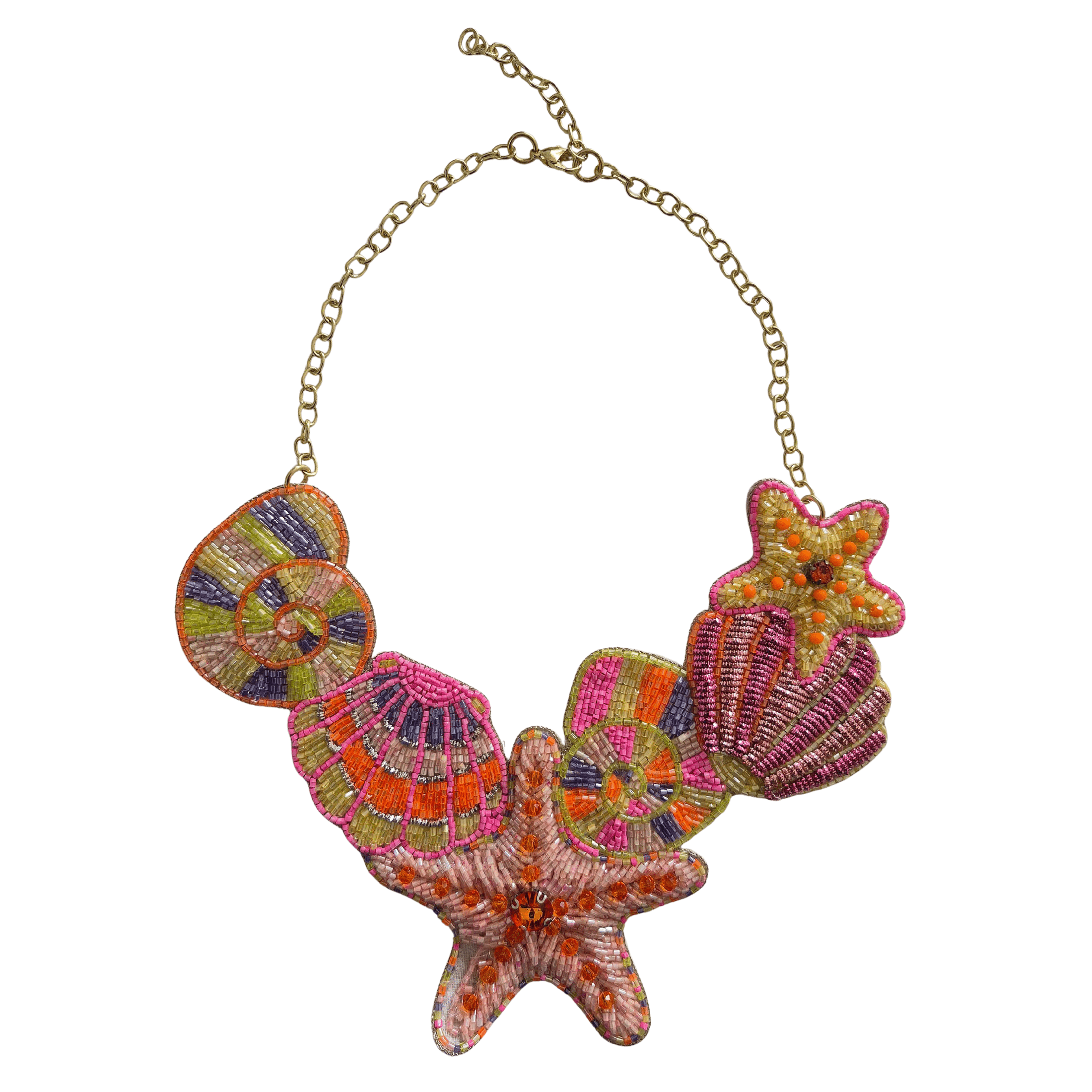 Beaded Ocean Themed Necklace - Pink