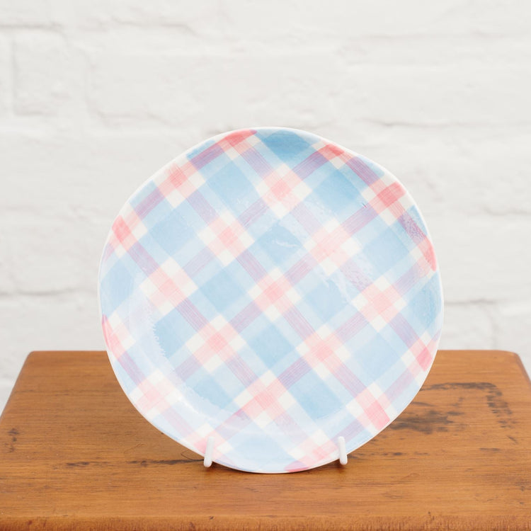 Noss & Co Side Plate - Cornflour blue & pink Gingham
