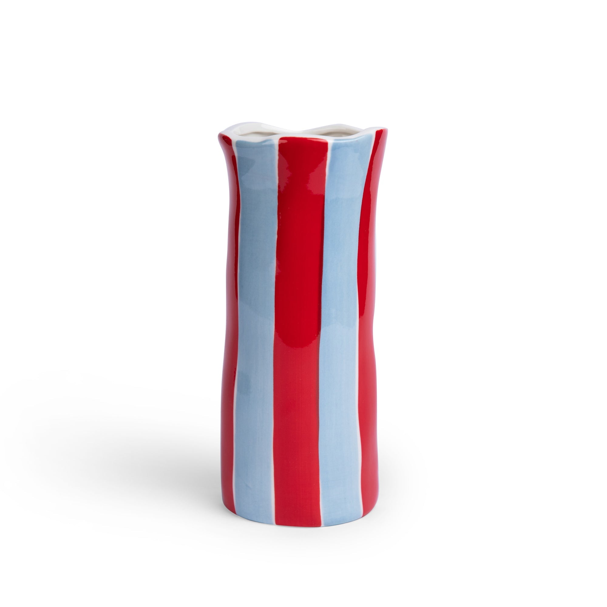 Small Cornflower Blue & Red Stripe Vase