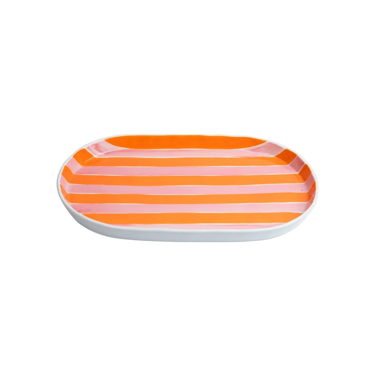 Large Oval Platter - Pink & Orange Stripe