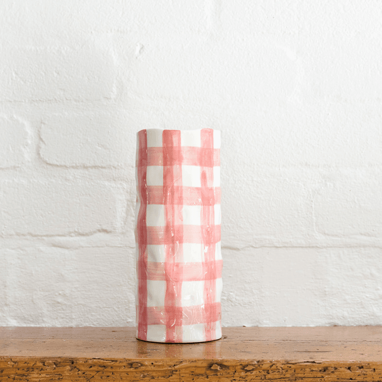 Medium Pink Gingham Vase