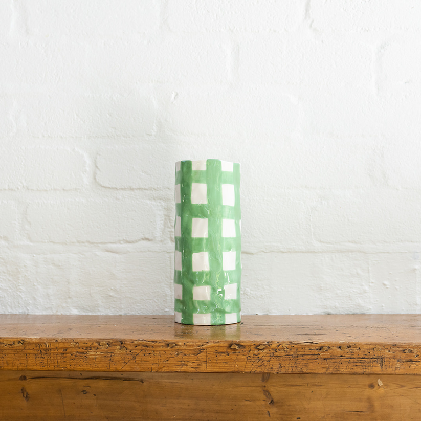 Medium Mint Green Gingham Vase