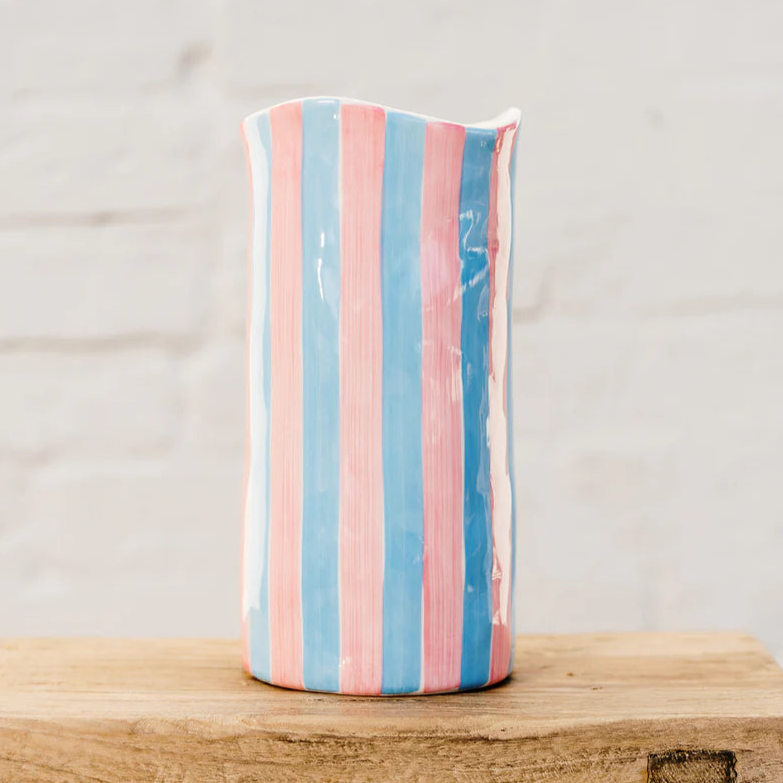 Large Pink & Cornflower Blue Stripe Vase - Noss & Co