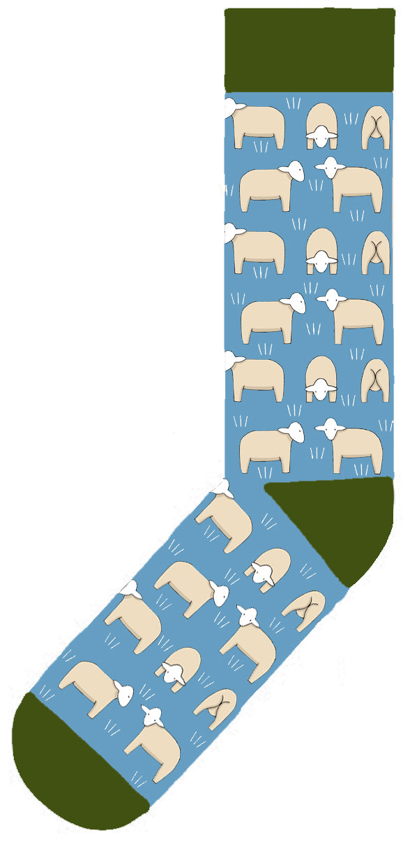 Red Tractor Designs - Blue & Green Sheep Cotton Socks Size 6-11