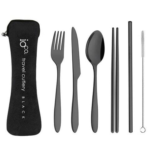 IOco re-use Stainless Steel Travel Cutlery Set of 6 Black Cutlery | Black Case