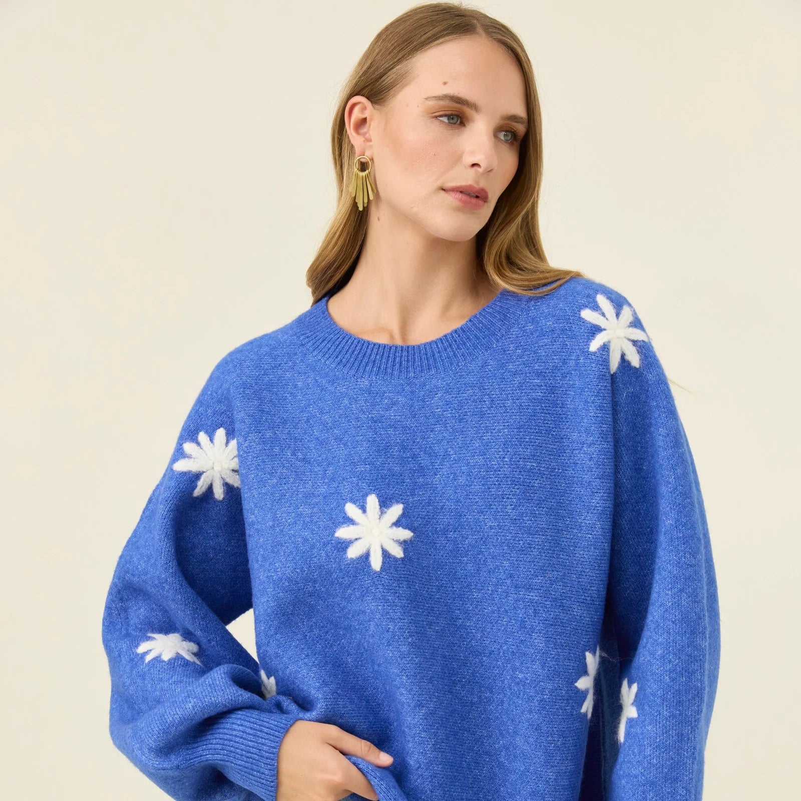 Miru Stitch Flower Jumper - Cobalt