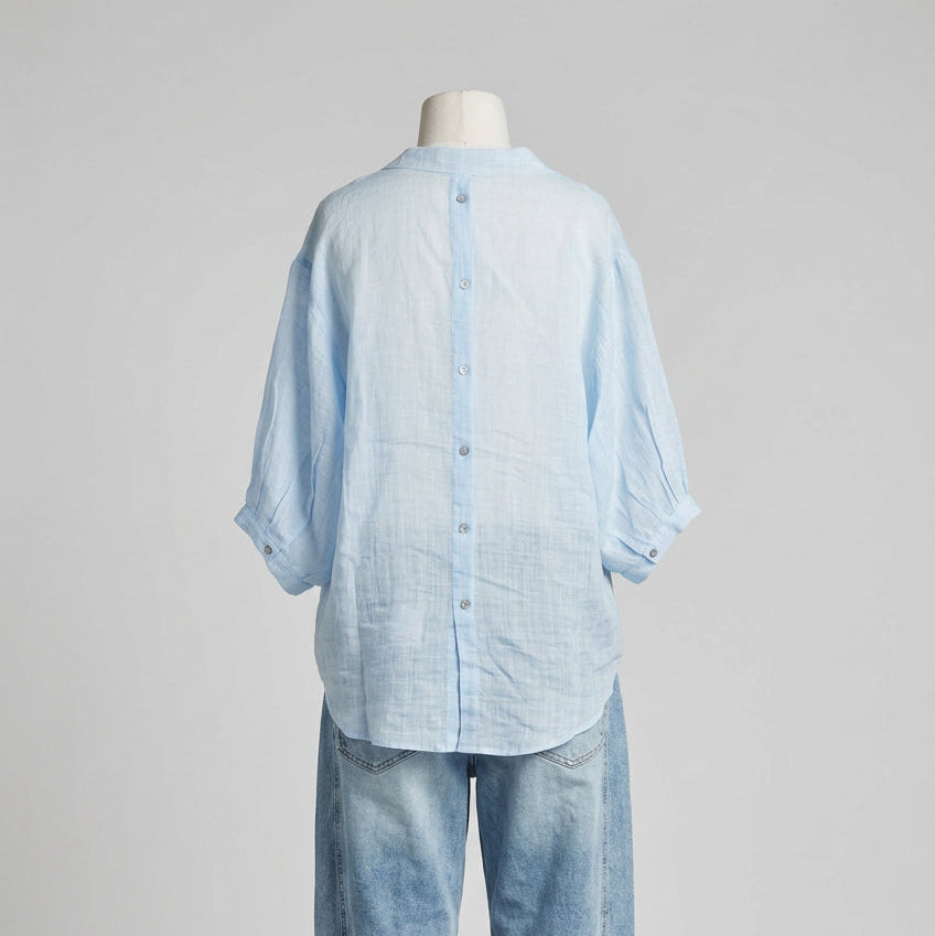 Aurora Sheer Linen Shirt - Ice Blue