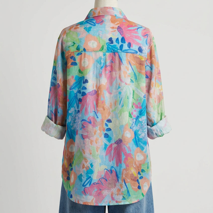 Asta Linen Print Top - Rainbow