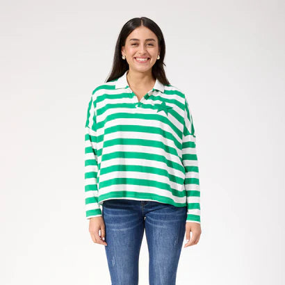 Columbus Strip Polo Top - Green